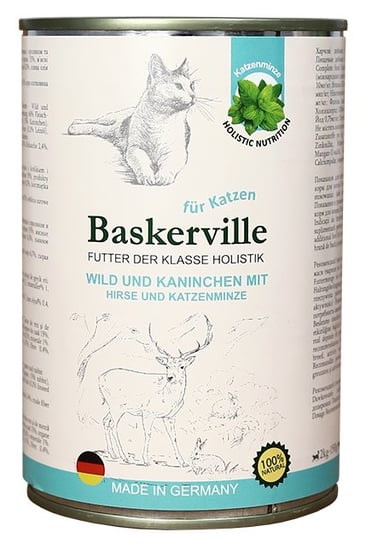 Baskerville Holistic, Jeleń z królikiem i kocimiętką, Mokra karma dla kotów, 400g Baskerville
