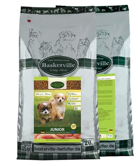 Baskerville JUNIOR. Sucha karma klasy super-premium  dla szczeniąt i młodych psów, 20kg Baskerville
