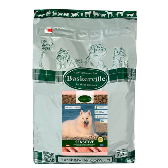 Baskerville SENSITIVE. Sucha karma klasy super-premium dla psów o wrażliwym układzie pokarmowym, 7,5kg Baskerville