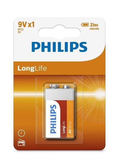 Bateria 6F22 PHILIPS LongLife 6F22L1B/10, Zn-C, 9 V, 1 szt. Philips