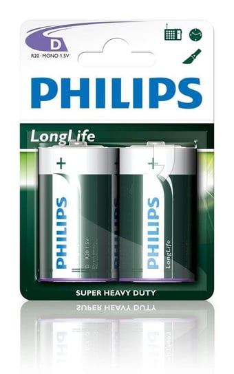 Bateria D PHILIPS LongLife R20L2B/10, Zn-C, 1.5 V, 2 szt. Philips