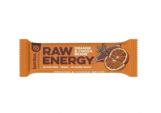 Baton RAW ENERGY pomarańcz-ziarna kakao BEZGL. 50 g Bombus