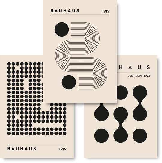 Bauhaus Boho Zestaw 3 Plakaty 21x30 cm Abstrakcja Beż Obraz #345 KMB PRESS