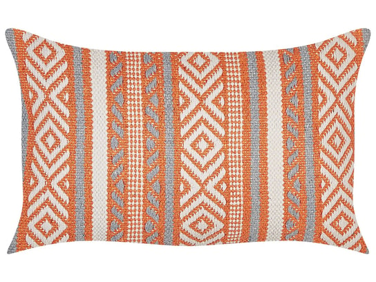 Bawełniana poduszka dekoracyjna w geometryczny wzór pomarańczowo - biała 30 x 50 cm INULA Beliani