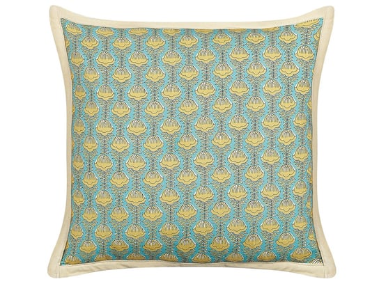 Bawełniana Poduszka Dekoracyjna W Kwiaty 45 X 45 cm Niebiesko-Żółta Wakegi Beliani