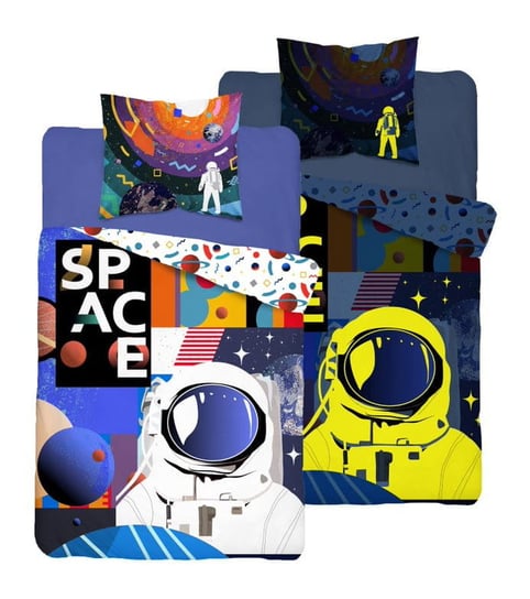 Bawełniana pościel, świecąca w ciemności, Detexpol, Astronauta i kosmos, 160x200 cm, 2 elementy Detexpol
