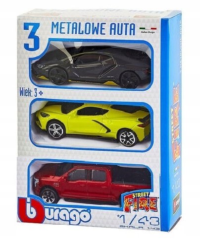 BBURAGO STREET FIRE Zestaw 3 metalowych aut 1:43 3-pack 3576 Bburago