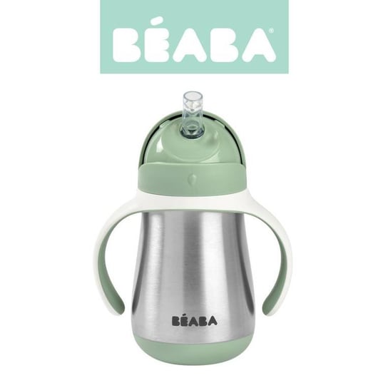 Beaba, Bidon termiczny termobutelka ze słomką, 250 ml, Sage green Beaba