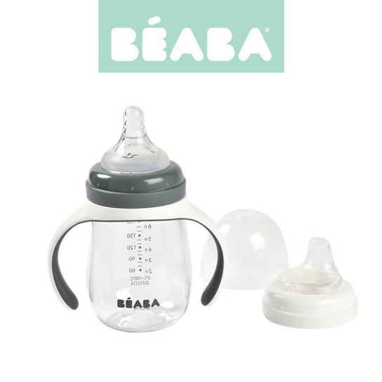 Beaba, Butelka treningowa, 2w1, tritanowa, 210 ml, Mineral grey Beaba