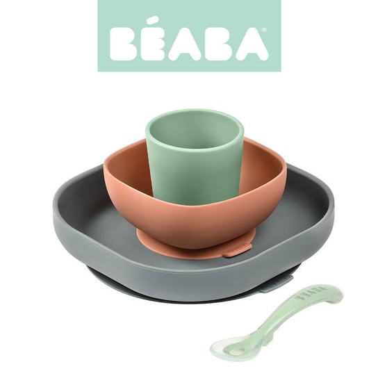 Beaba, Komplet naczyń z silikonu z przyssawką, Mineral Beaba