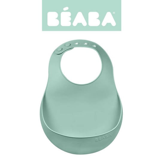 Beaba, Śliniak silikonowy z kieszonką, sage green Beaba