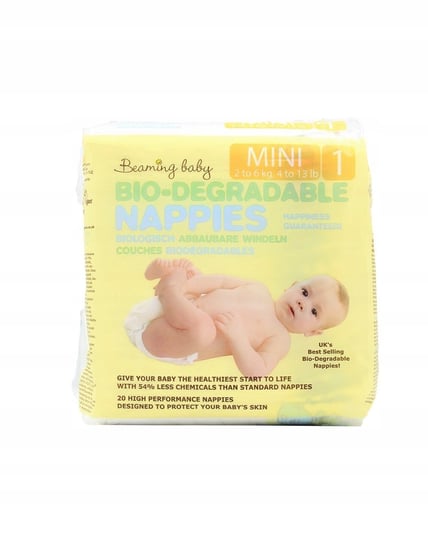 Beaming Baby, Ekologiczne pieluszki jednorazowe, rozmiar 1, Mini, 2-6 kg, 20 szt. Beaming Baby