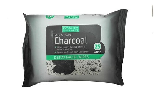 Beauty Formulas, Charcoal, chusteczki oczyszczające z aktywnym węglem, 25 szt. Beauty Formulas