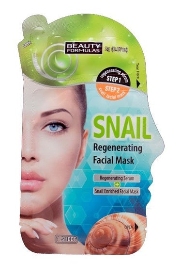 Beauty Formulas, Skin Care, maska do twarzy regenerująca ze śluzem ślimaka, 2 g + 1 maska Beauty Formulas