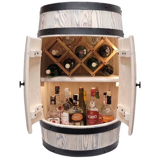 Beczka barek domowy w kolorze białym z rozkładanym leżakiem na wino LED Inne