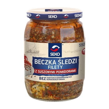 Beczka Śledzi Filety Z Suszonymi Pomidorami Seko 550G M&C