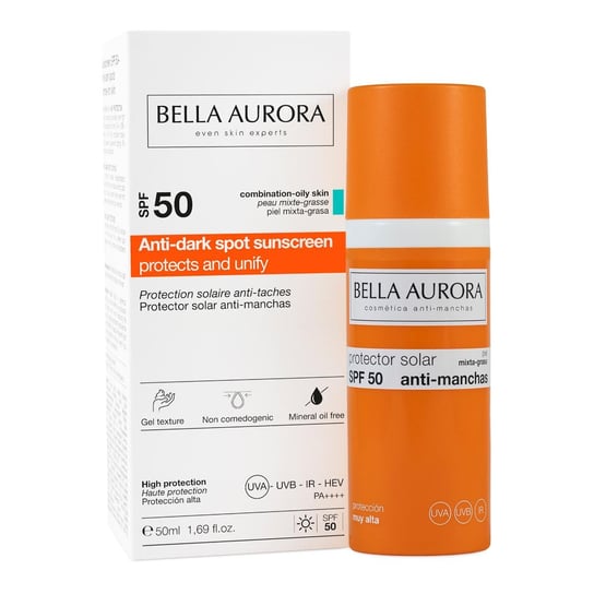 Bella Aurora, Przeciwsłoneczny krem ochronny SPF 50+ przeciw przebarwieniom do skóry mieszanej i tłustej, 50 ml Bella Aurora