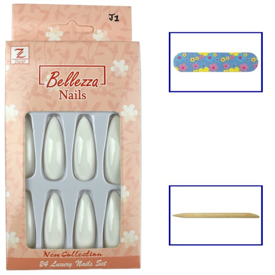 Bellezza, Tipsy Paznokcie Sztuczne Długie Gloss Migdałki, 24 Szt. - J1 Bellezza