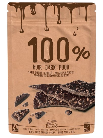 Belvas, tabliczki kakao criollo 100% z kruszonymi ziarnami bezglutenowe bio, 80 g BELVAS