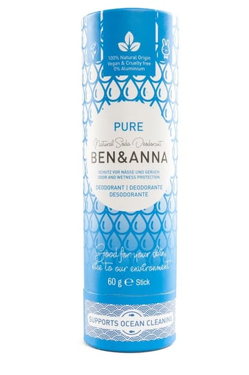 Ben&Anna, Natural Soda, naturalny dezodorant na bazie sody sztyft kartonowy Pure, 60 g Ben&Anna