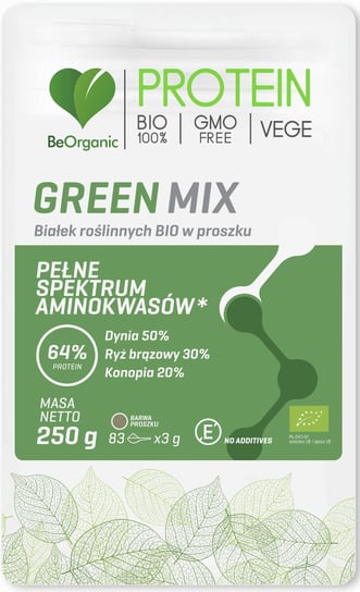 BEORGANIC Green MIX Białek Roślinnych BIO Proszek 250 g BeOrganic