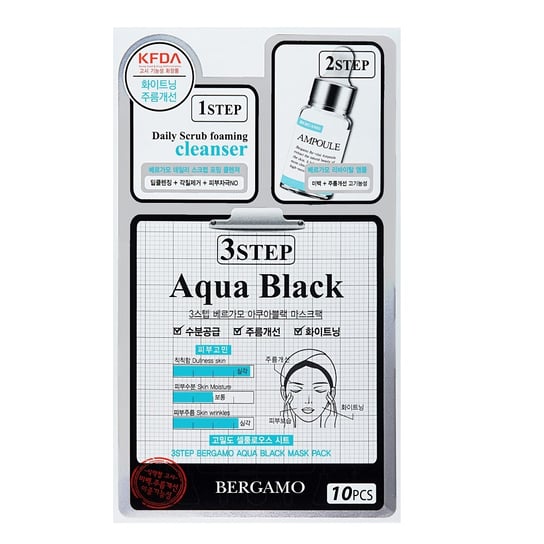 BERGAMO, 3 Step Aqua Black Mask 3-etapowa maseczka przeciwzmarszczkowa z rumiankiem i oczarem wirginijskim 28ml Bergamo