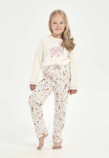 Beżowa piżama dziewczęca z nadrukiem z sarenką marki Taro Taro