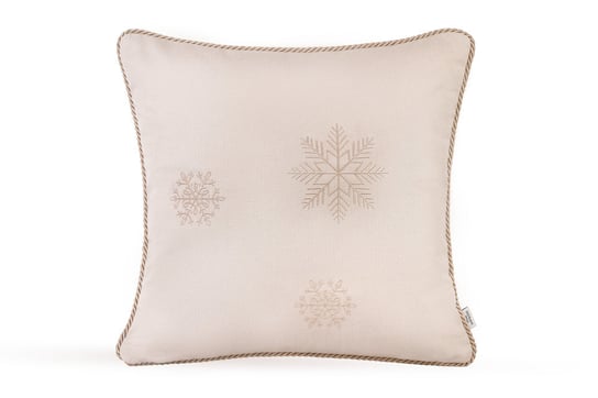 Beżowa poduszka zimowa Snowflake VIII ze złotym haftem Doram design