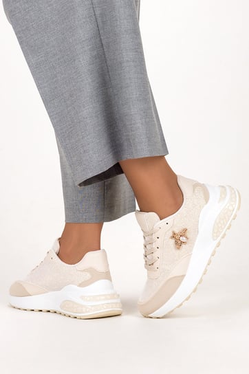 Beżowe sneakersy na platformie buty sportowe sznurowane z owadem Casu LA231-36 Casu