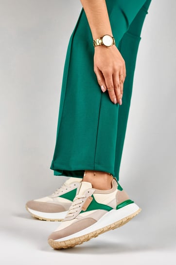 Beżowo-zielone wygodne sneakersy damskie 37 Nelino