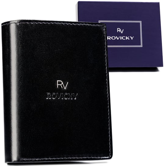 Bezpieczny portfel męski ze skóry naturalnej z ochroną kart RFID Rovicky, czarny Rovicky