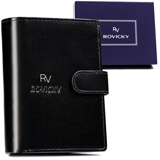 Bezpieczny zapinany portfel męski ze skóry naturalnej z ochroną kart RFID Rovicky, czarny Rovicky