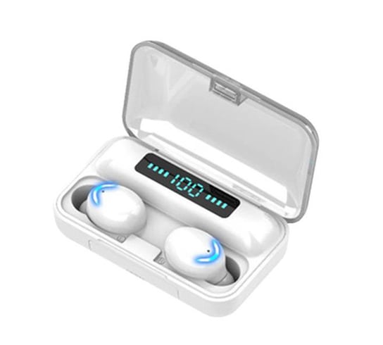 Bezprzewodowe słuchawki bluetooth douszne TWS F9+-5C mikrofon powerbank, białe R2 Invest