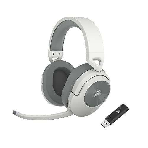 Bezprzewodowy zestaw słuchawkowy do gier Corsair HS55 — połączenie bezprzewodowe 2,4 GHz o niskim opóźnieniu lub Bluetooth, dźwięk przestrzenny Dolby® Audio 7.1, lekki, mikrofon dookólny — biały Corsair