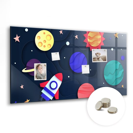 Bezramowa Tablica Magnetyczna ze Szkła - 120x60 cm, Dziecięcy kosmos Coloray