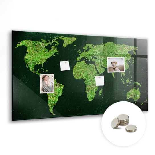 Bezramowa Tablica Magnetyczna ze Szkła - 120x60 cm, Trawiasta mapa świata Coloray