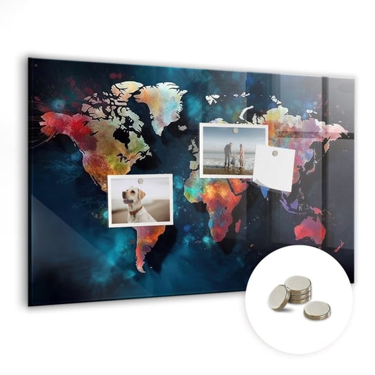Bezramowa Tablica Magnetyczna ze Szkła, 60x40 cm + Magnesy, Abstrakcyjna mapa Coloray