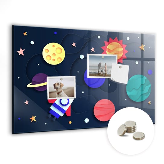 Bezramowa Tablica Magnetyczna ze Szkła, 60x40 cm + Magnesy, Dziecięcy kosmos Coloray