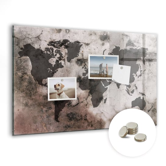 Bezramowa Tablica Magnetyczna ze Szkła, 60x40 cm + Magnesy, Mapa świata beton Coloray