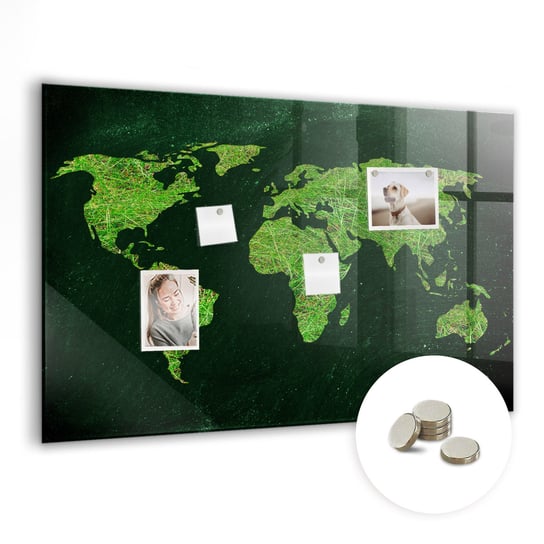 Bezramowa Tablica Magnetyczna ze Szkła - Trawiasta mapa świata - 90x60 cm Coloray