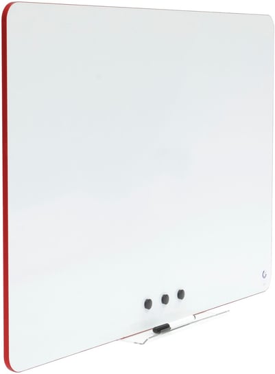 Bezramowa tablica suchościeralna magnetyczna czerwone obrzeże 180x120 cm w zestawie z półką, pisakiem oraz 3 magnesami! 2X3