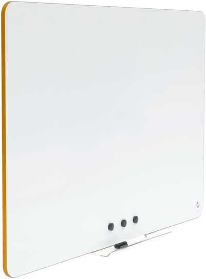 Bezramowa tablica suchościeralna magnetyczna żółte obrzeże 100x70 cm w zestawie z półką, pisakiem oraz 3 magnesami! 2X3