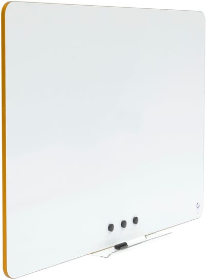 Bezramowa tablica suchościeralna magnetyczna żółte obrzeże 60x45 cm w zestawie z półką, pisakiem oraz 3 magnesami! 2X3