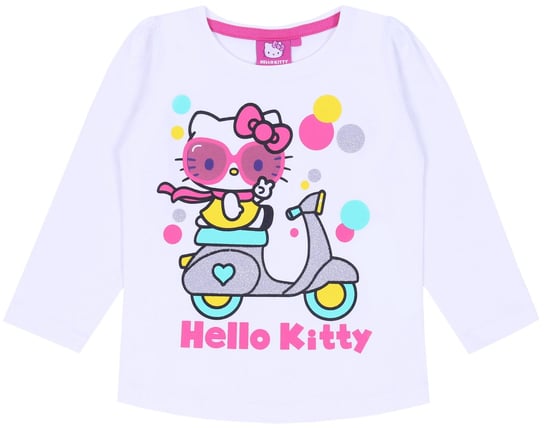 Biała, dziewczęca bluzka z długim rękawem Hello Kitty na skuterze 7 lat 122 cm Hello Kitty