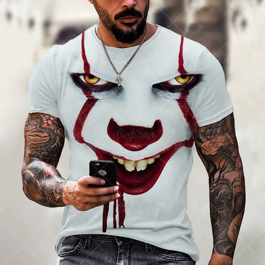 Biała Koszulka Męska T-Shirt Z Nadrukiem Joker 3D Horror Klaun It S Inna marka