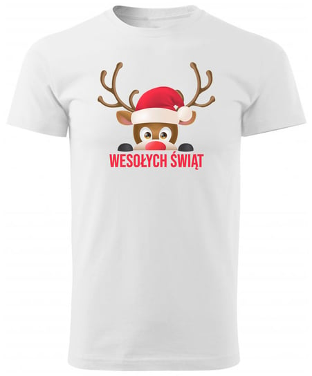 Biała Koszulka Świąteczna Mikołaja Renifer M Y4 Propaganda