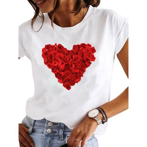 Biała koszulka T-shirt damski 3D czerwone serce z róż M BIAŁY Inny producent