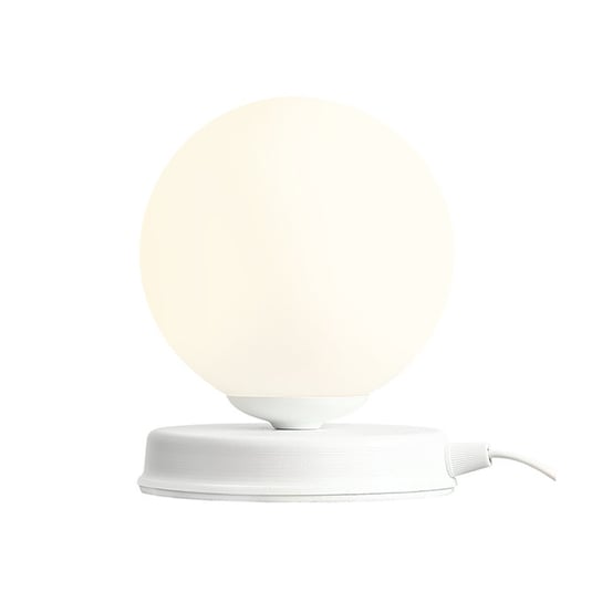 Biała lampa stojąca Ball szklana kula do salonu loftowa Aldex