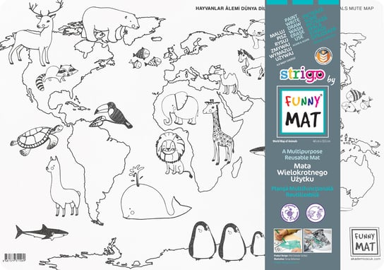 Biała mata wodoodporna do kolorowania Strigo by Funny Mat Mapa Zwierzęta Strigo