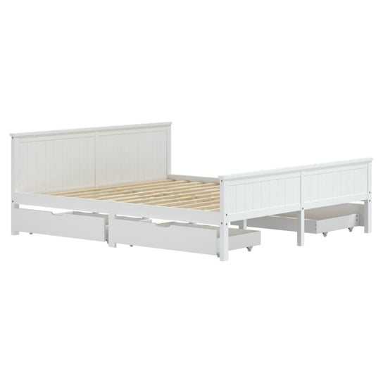 Biała rama łóżka z 4 szufladami, drewno sosnowe, 200x200 cm Shumee